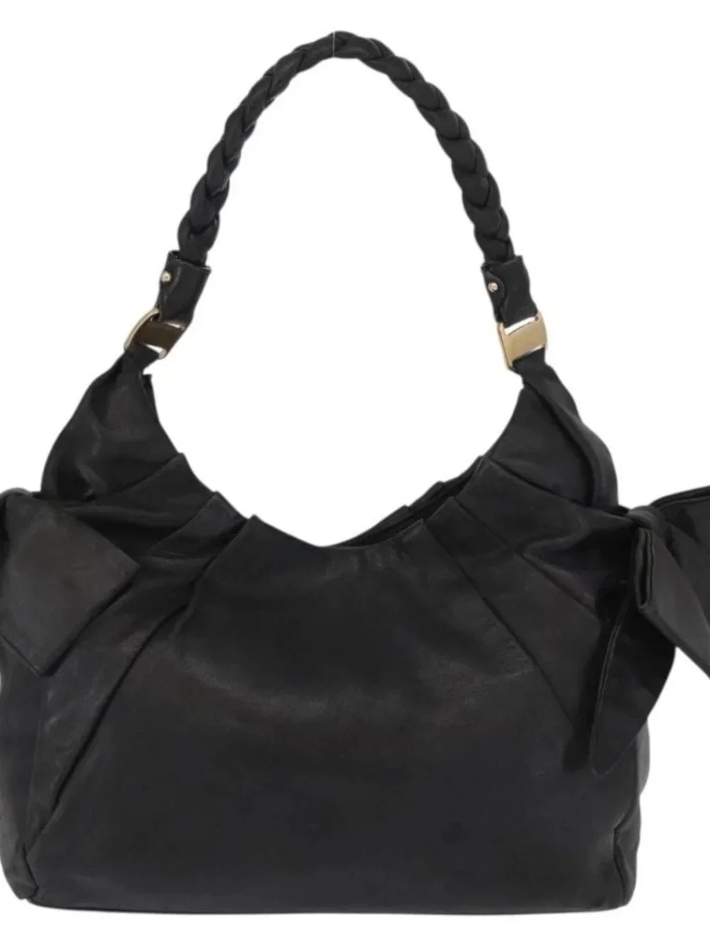 Salvatore Ferragamo Tote Bag Leather Black Gold Auth BA9720